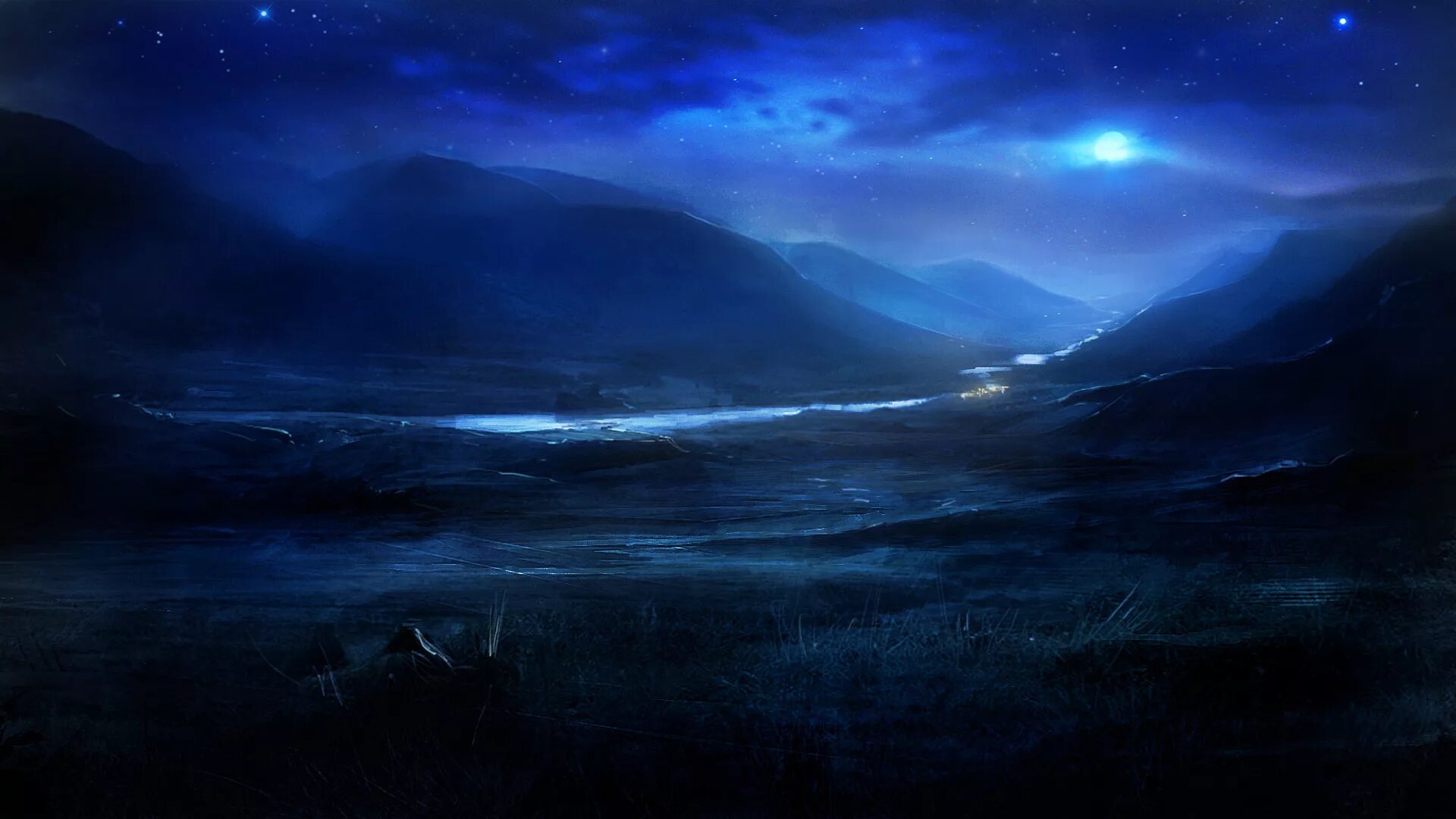 Ночной пейзаж. Красивые ночные пейзажи. Темный пейзаж. Фиолетовый.