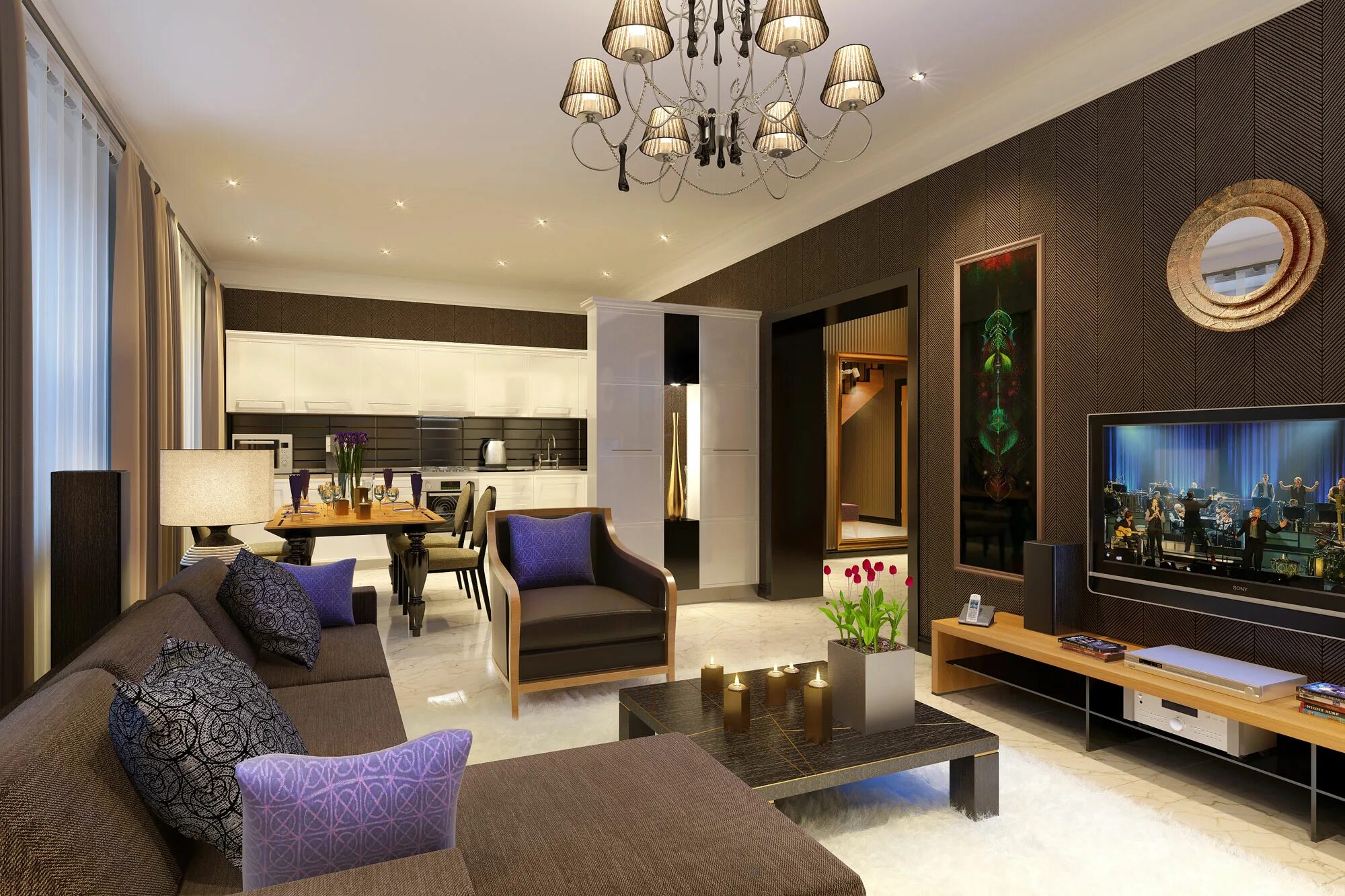 Гостиная в светлых тонах: 100 фото модных новинок дизайна Flat screen, Electroni