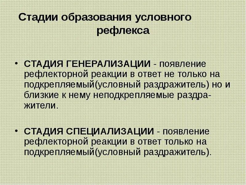 Степень выработки. Стадии образования условного рефлекса. Стадии выработки условных рефлексов. Этапы образования условного рефлекса. Стадии формирования условного рефлекса.