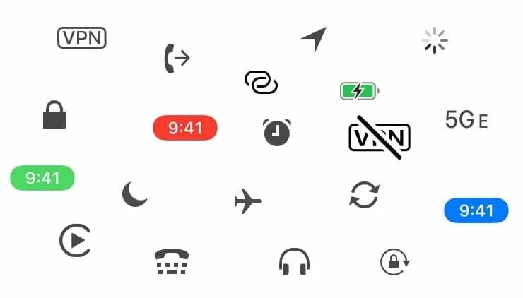Иконки статус бара айфон. Значки состояния айфон. Статус бар иконка. Символ телефона. Значки айфоне сверху