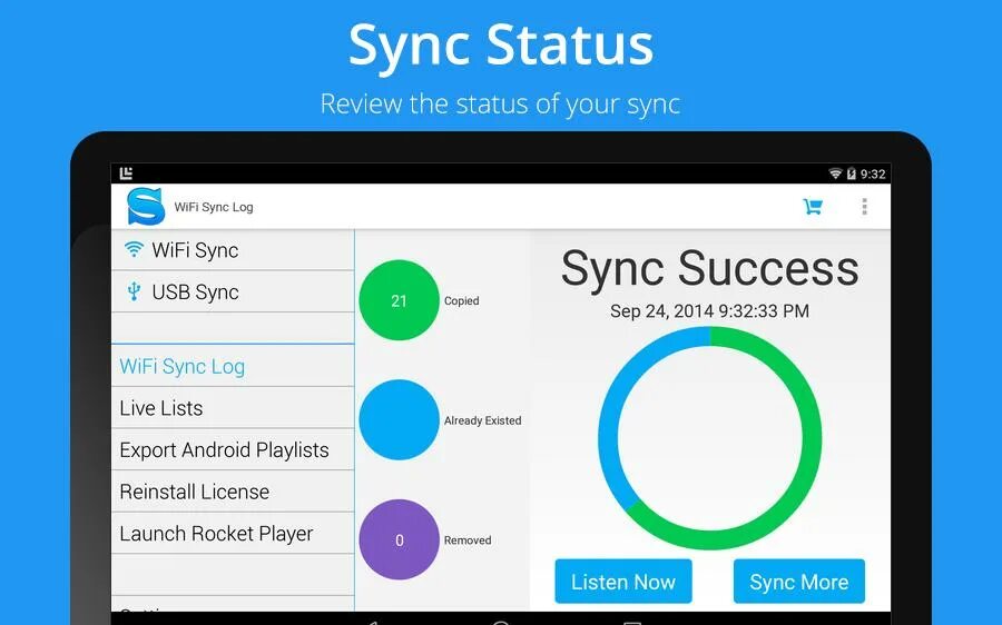 Page sync. Log sync. 1-click sync pro. successful sync.