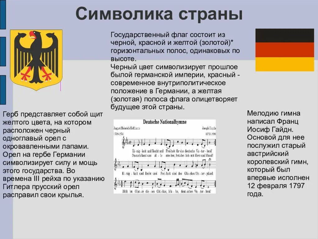 Перевод про германию. Государственные символы Германии. Герб Германии описание. Символы государства Германии. Флаг и гимн Германии.