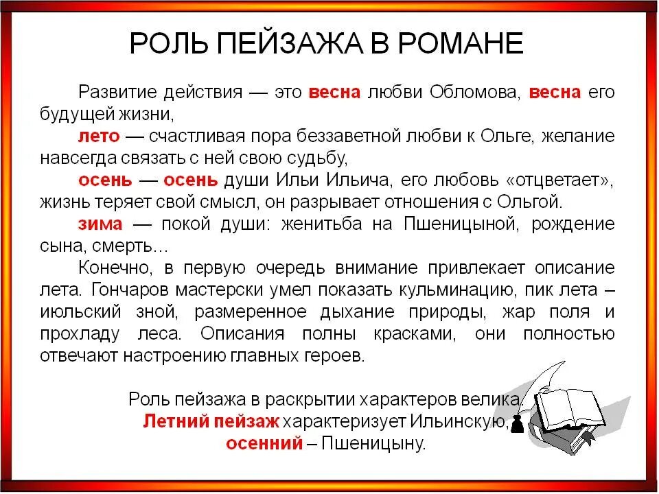 Роль пейзажа в Обломове. Роль Обломова в романе. Функции пейзажа в романе Обломов. Роль пейзажа в романе.