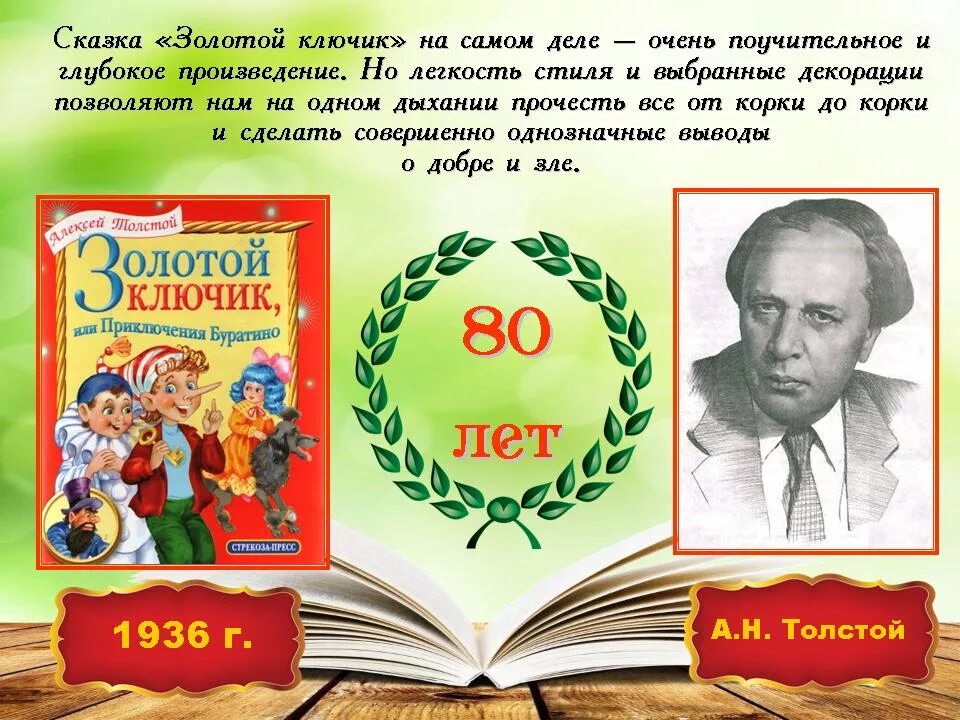 Глубокое произведение это. Книга-юбиляр "золотой ключик". Сказки юбиляры. Толстой золотой ключик юбиляр.