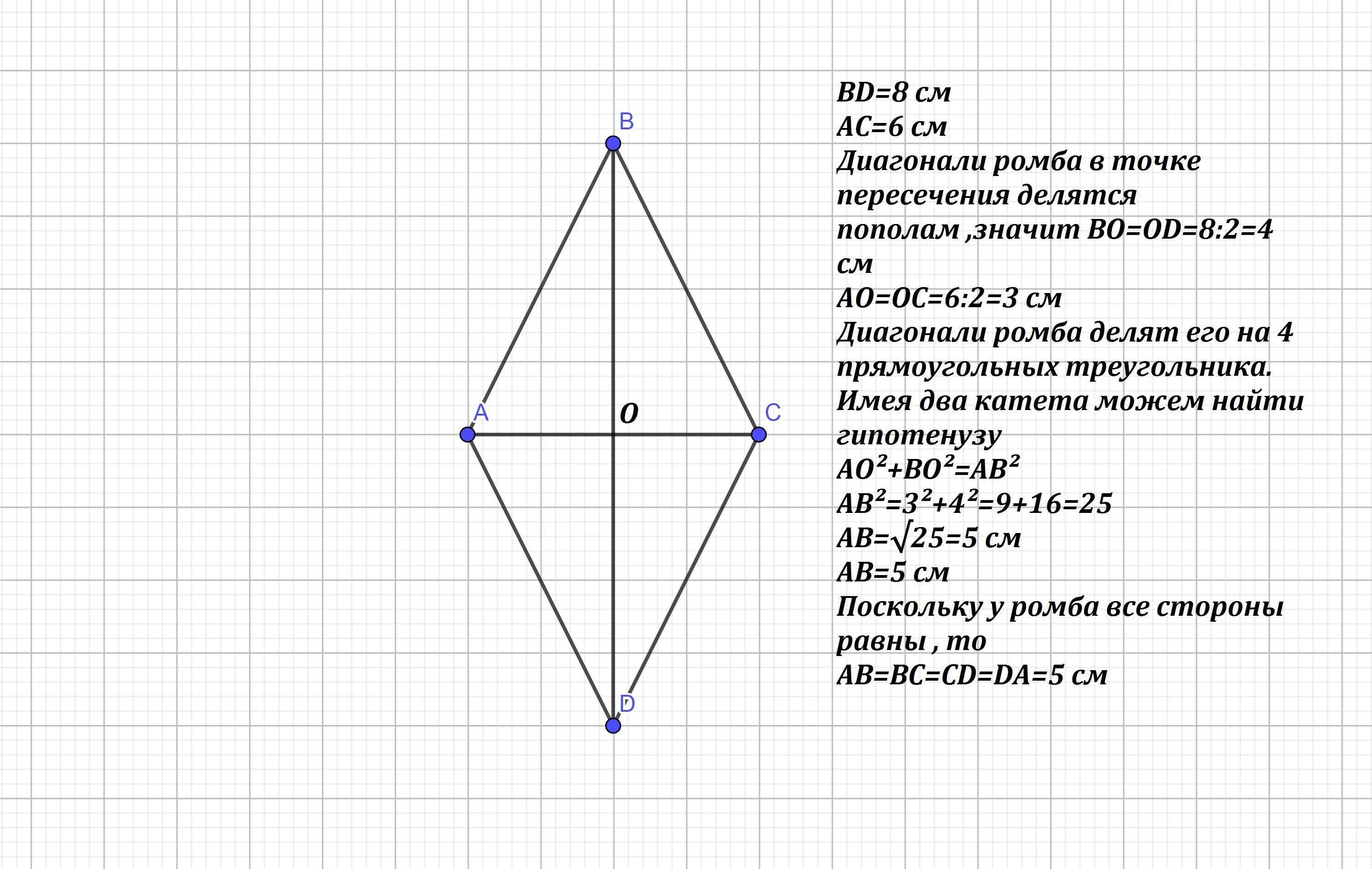Диагонали ромба равны 20 и 48 см