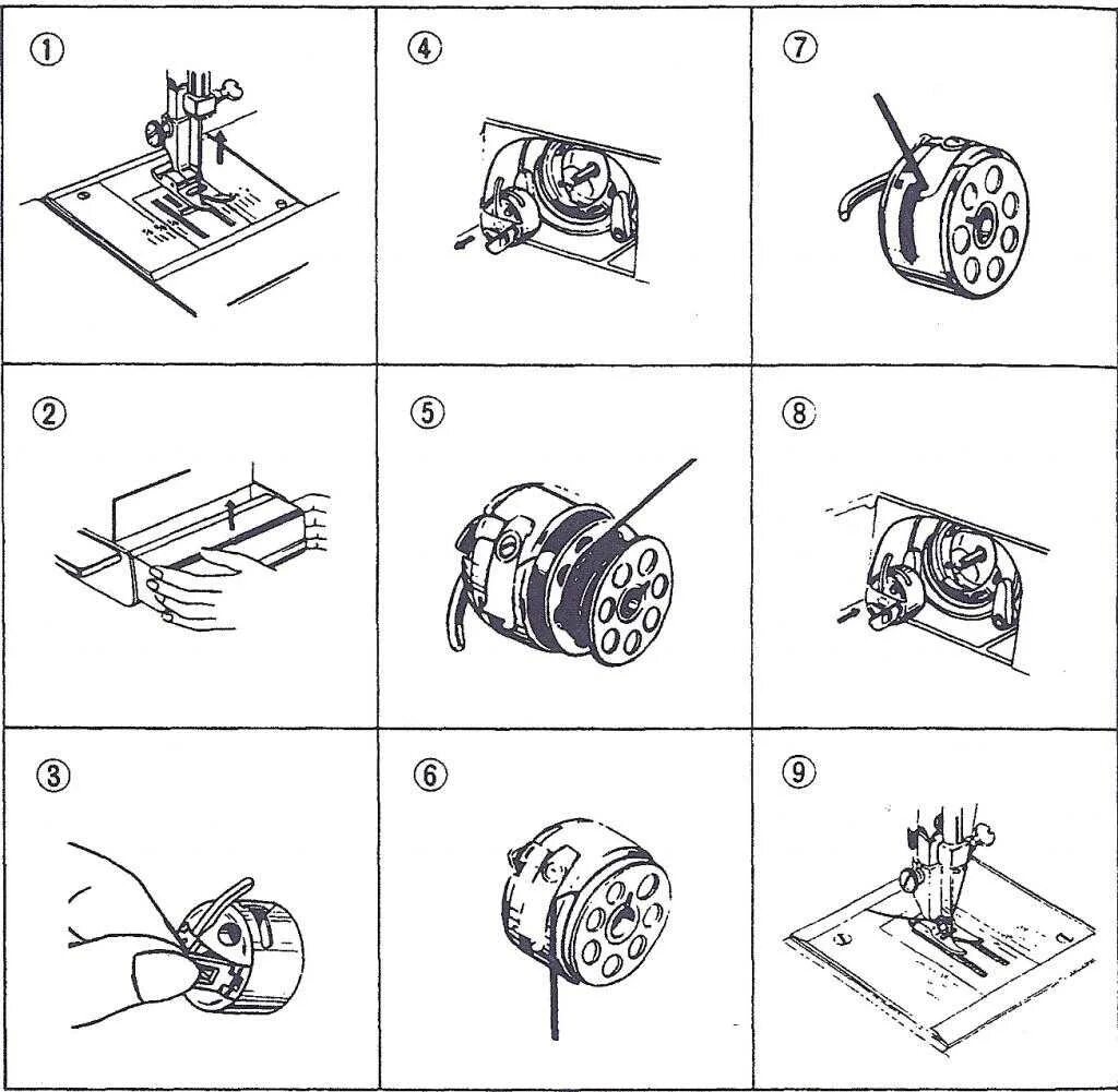 Как вставить шпульку в челнок. Схема заправки нитки в швейную машинку Джаноме. Как вставить нитку в швейную машинку. Схема намотки нити на шпульку швейной машины.. Схема заправка нитки в шпульку.