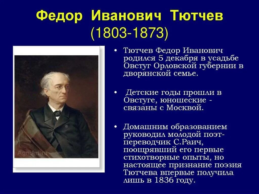 Ф тютчева краткая. Фёдор Ива́нович Тю́тчев (1803-1873). Фёдор Иванович Тютчев 1864-1865.