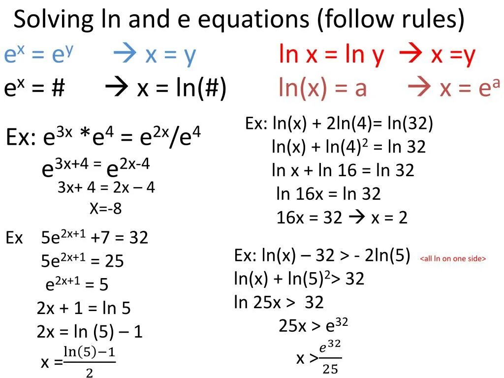 Уравнение с Ln. Ln Rules. Ln properties. E^ln2.