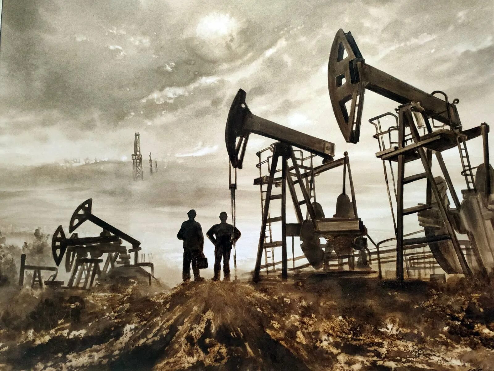 Добыча 1. Нефтедобыча картина. картины нефтью. добыча нефти. нефтегазодобывающий промысел.