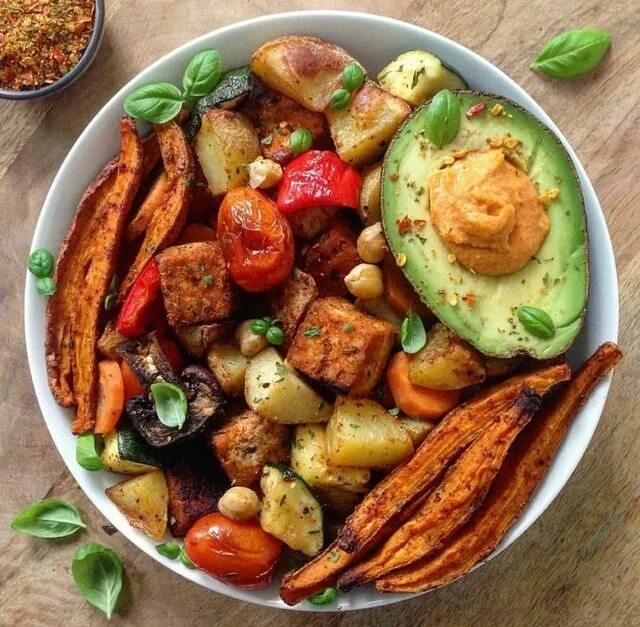 Запеченный тофу с бататом. Roasted vegetables