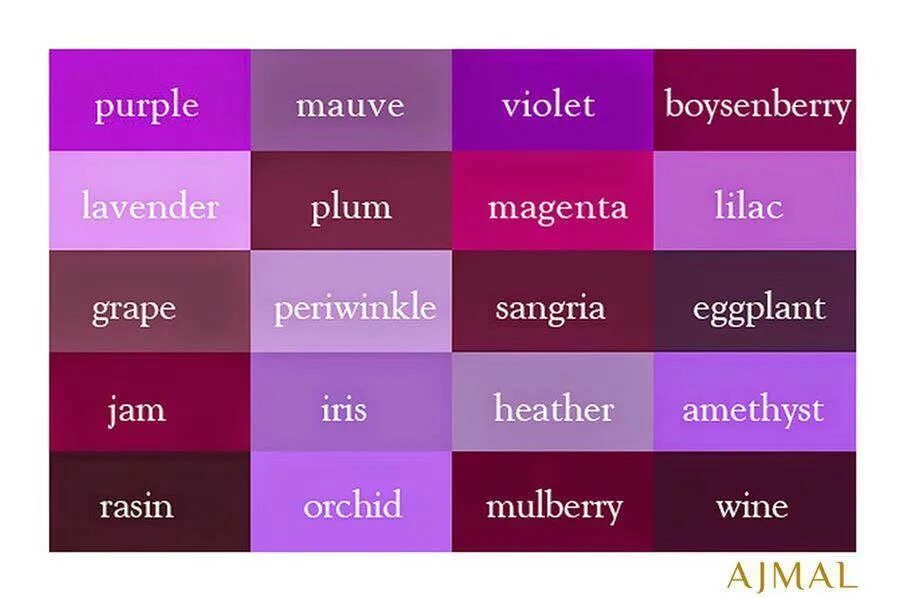 Оттенки фиолетового на английском. Сиреневый цвет по английскому. Оттенки фиолетового с названиями. Фиолетовые цвета названия.
