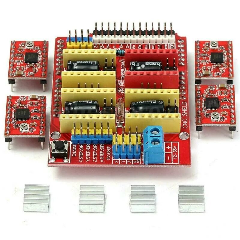 Ардуино шаговый двигатель a4988. CNC Shield для 3d принтера. Драйвер шагового двигателя a4988. CNC Shield v3 a4988. Arduino cnc shield