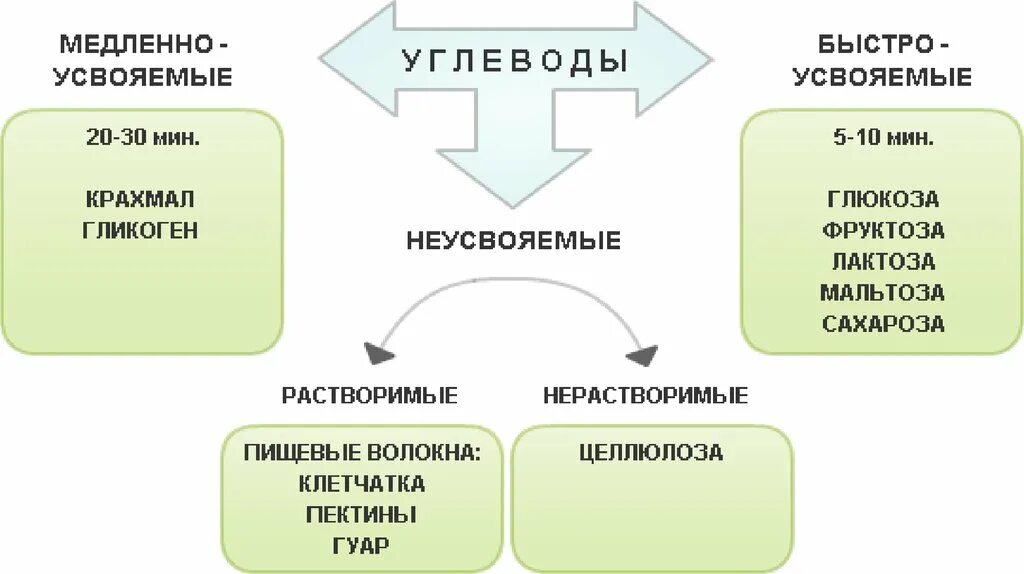 Что представляет собой сахар углевод. Усвояемые и неусвояемые углеводы. простые и сложные углеводы. неусвояемые углеводы. легко и сложно усвояемые углеводы.