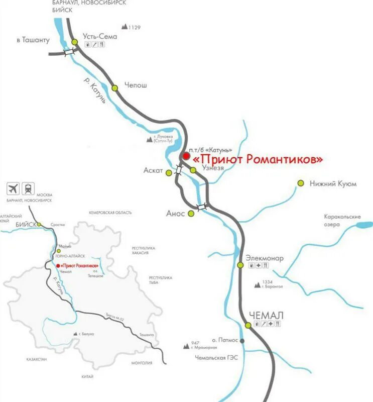 Карта баз отдыха горного. Турсиб на карте горного Алтая. База Турсиб горный Алтай на карте. Карта горного Алтая Катунь Чемал. Новосибирск Чемал Усть Сема.