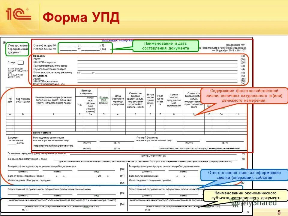 Образец новых упд