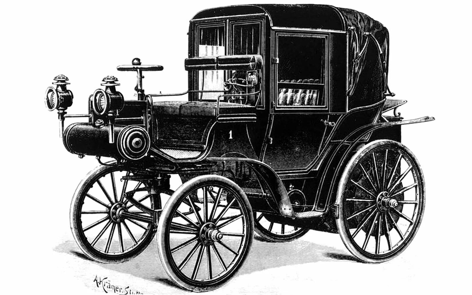 Даймлер 1897. Первый самоходный экипаж. Автомобиль 1897 года. Включи век машин