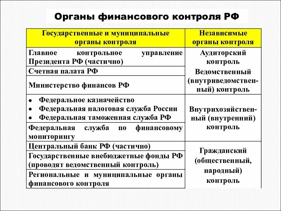 Независимый финансовый контроль органы контроля
