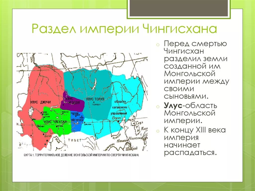 Распад монгольской. Раздел империи Чингисхана на улусы. Монгольская Империя улус Джучи. Улусы после распада империи Чингисхана. Раздел империи Чингисхана карта.