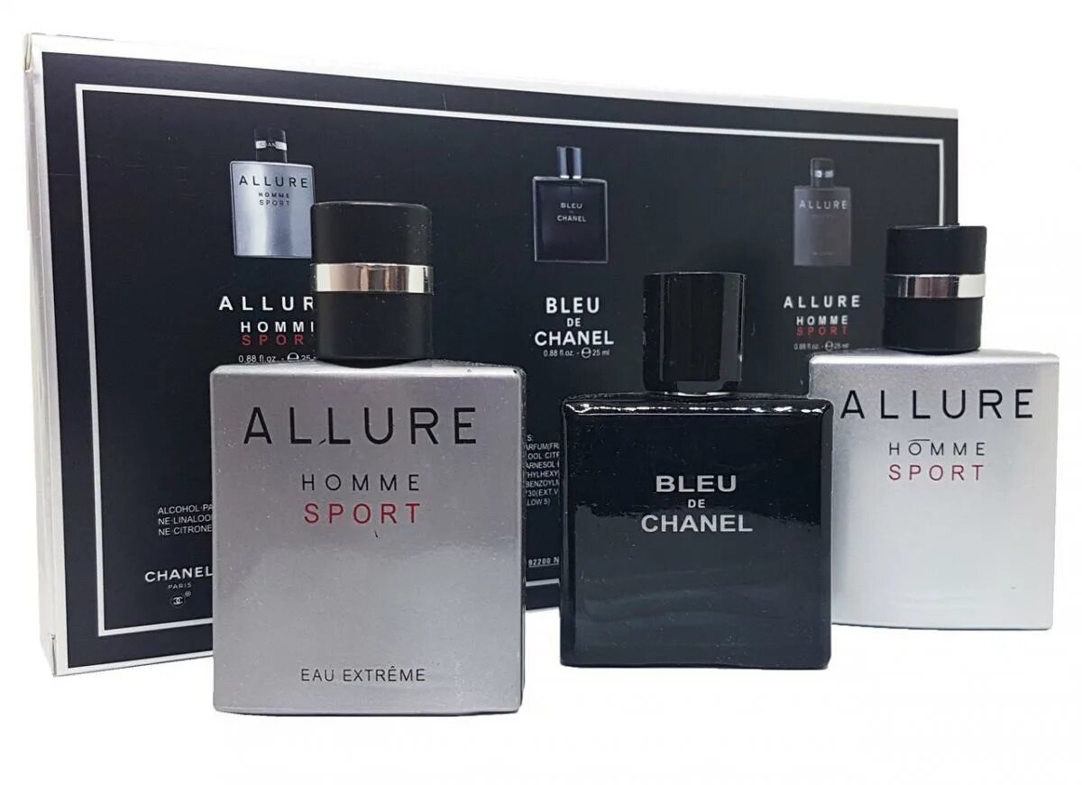 Allure homme chanel для мужчин. Набор Шанель Аллюр мужские. Набор Chanel Allure homme. Парфюмерный набор bleu de Chanel 30 x 3. Набор туалентая/вода Шанель Алюр.