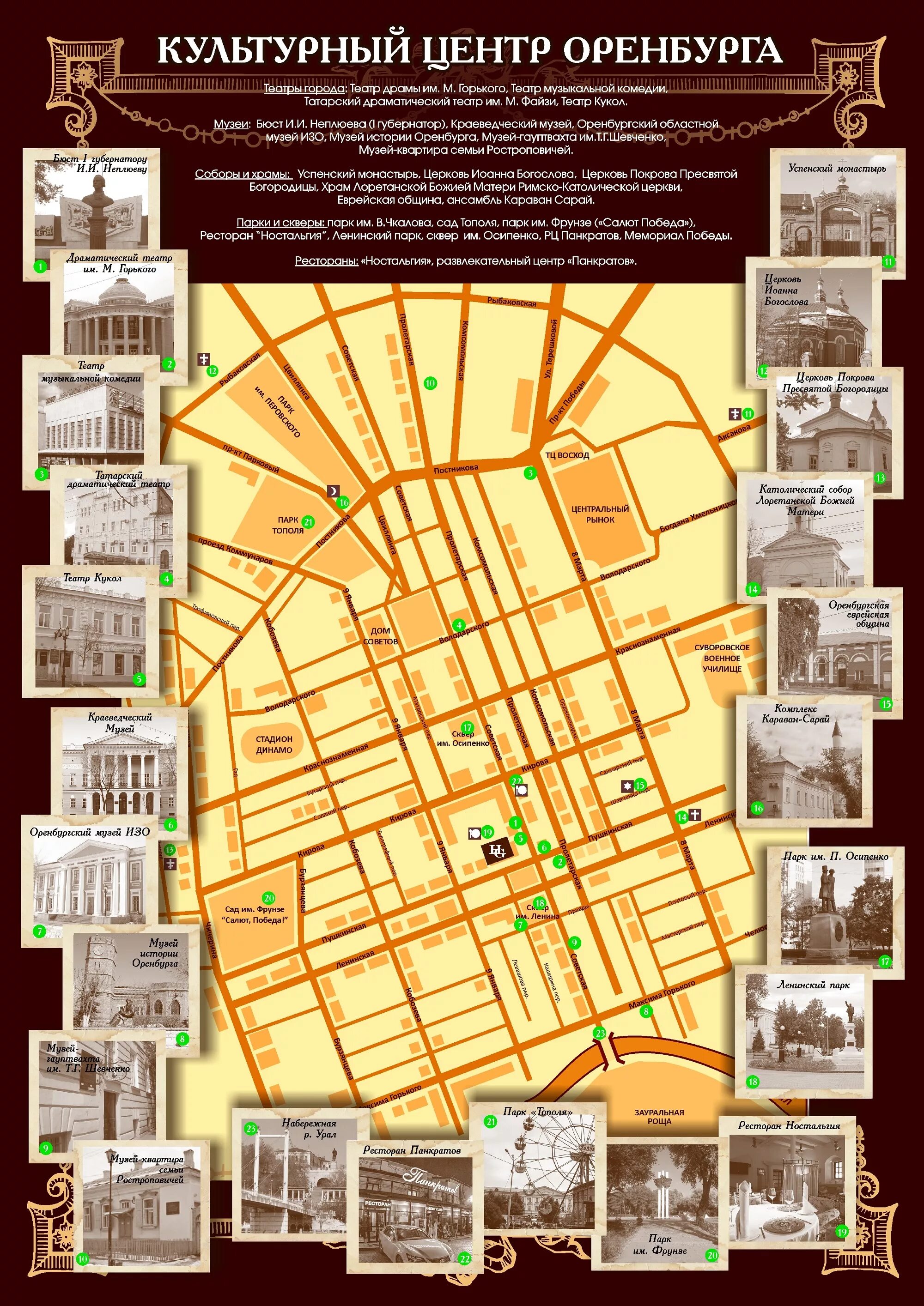 Музкомедия карта. Туристическая карта Оренбурга. Карта Оренбурга с достопримечательностями. Оренбург достопримечательности города на карте. Карта центра Оренбурга.