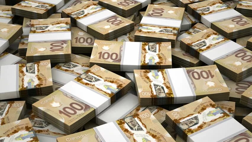 Пачки канадских долларов. 100 Канадских долларов пачка. Канадская 1000000 долларов. Канадские доллары пачки денег.