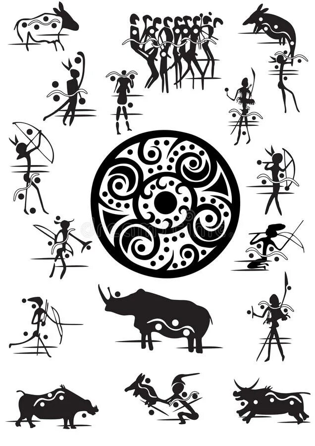 Орнамент из людей и зверей. Стилизованные этнические узоры. Этнические рисунки. Африканские символы и знаки. Этнические наскальные узоры.