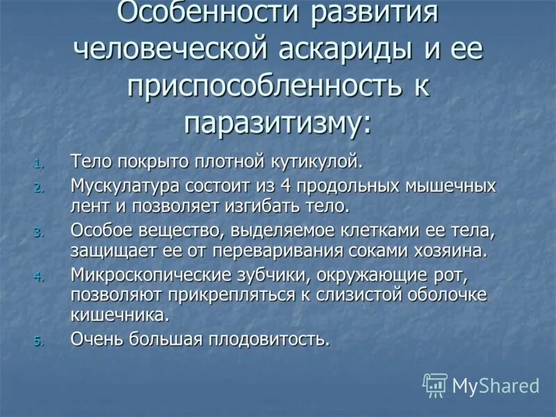 В чем выражается приспособленность аскариды. В чем выражается приспособленность аскариды