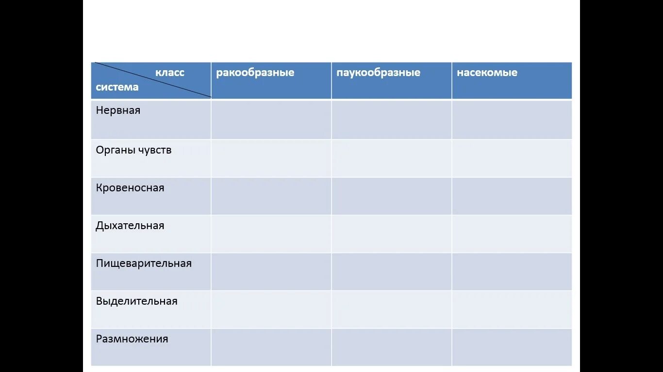 Заполните таблицу "Класс Ракообразные".