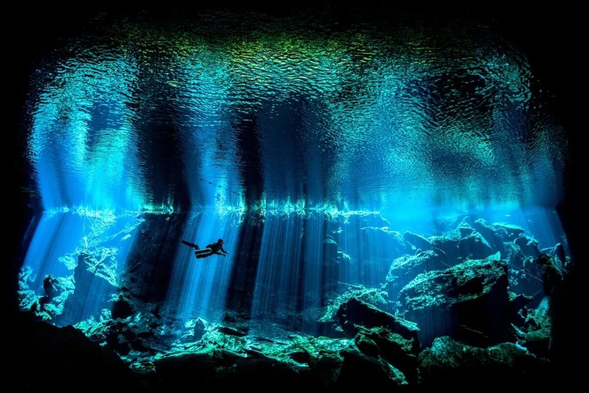 В глубь океана. Сенот Кукулькан. Океаны. Глубина. Подводные пещеры. Море глубина.