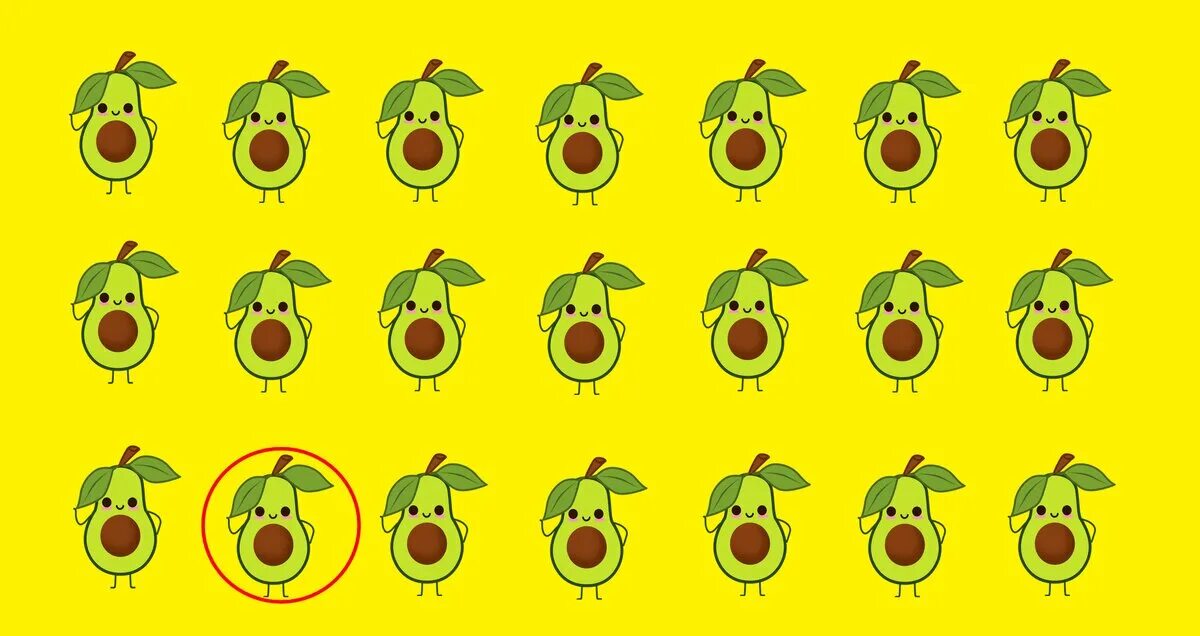 Лишний головоломка. Найди лишнее авокадо. Авокадо головоломка. Тест на внимательность Найди лишнее. Головоломка Найди лишнее.
