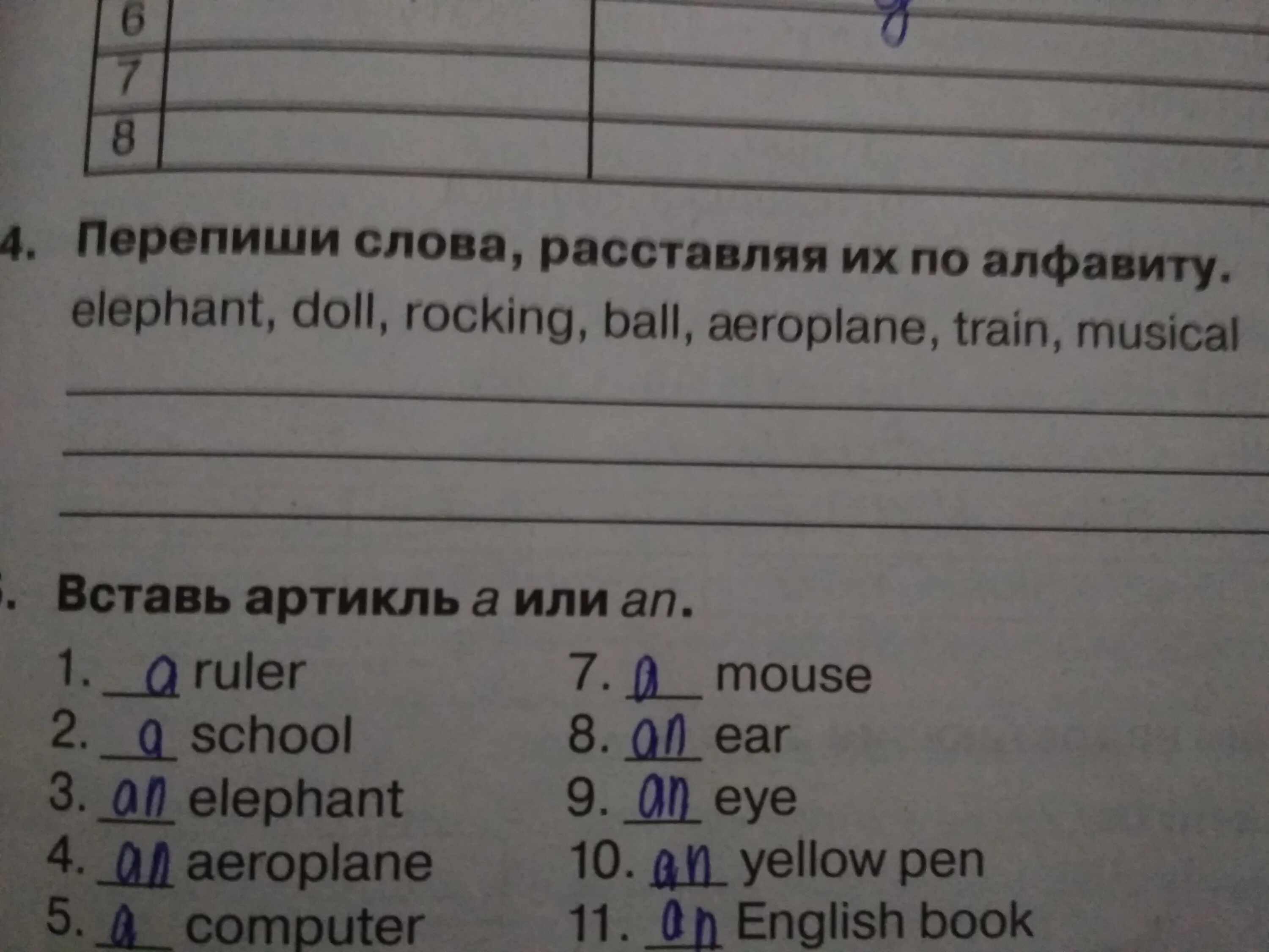 Расставить слова по алфавиту 2 класс английский. Перепиши слова расставляя их по алфавиту английский. Расставь слова по алфавиту английский язык. Вставь артикль a или an Ruler.