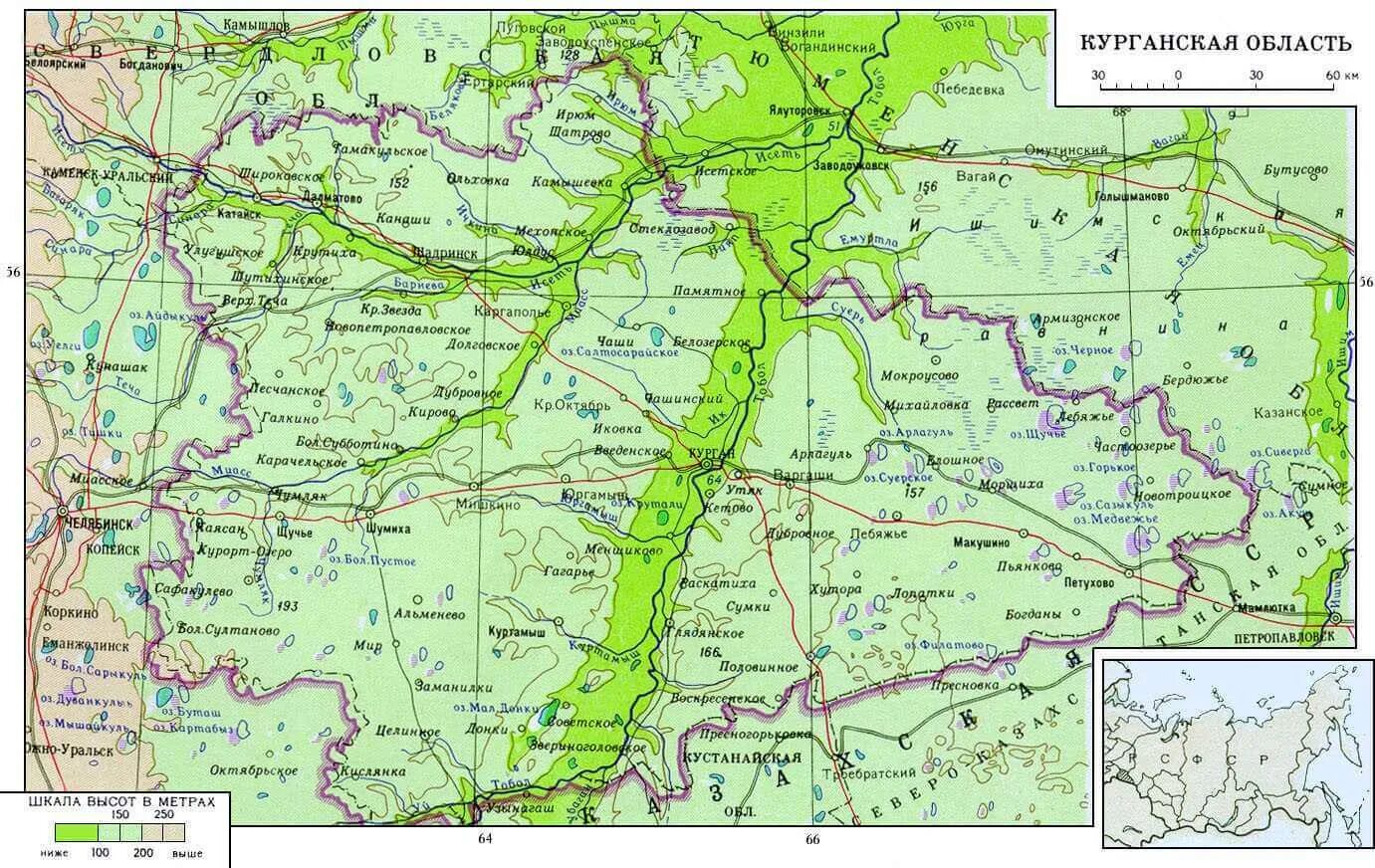 Показать на карте курганскую область с городами