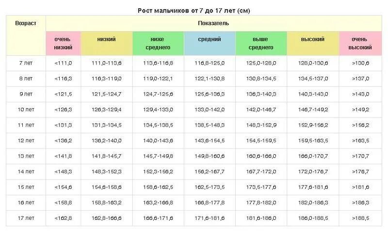 Сколько должно быть в 14 лет см