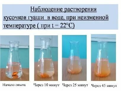 Скорость диффузии крупинка марганцовки и вода