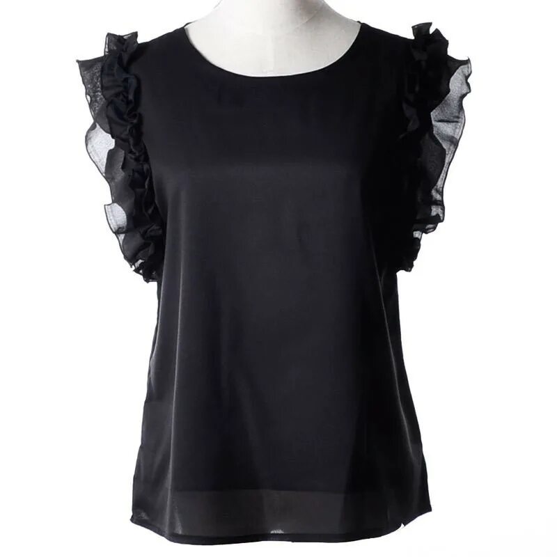 Черное платье с шифоновыми рукавами. Черная блузка. Трикотажная блузка с шифоновыми рукавами. Трикотажные блузки с шифоном.