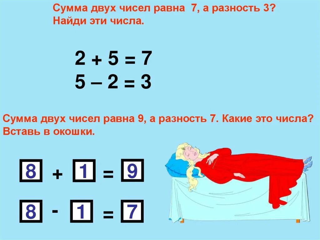 Произведение 5 и 9 равно. Сумма двух чисел равна. Сумма двух чисел равна их разности. Сумма чисел равна. Сумма двух чисел равна 7.