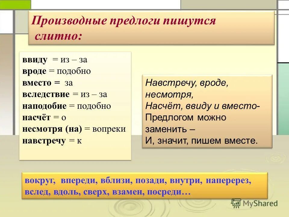 По значению предлоги бывают. Производные и непроизводные предлоги.