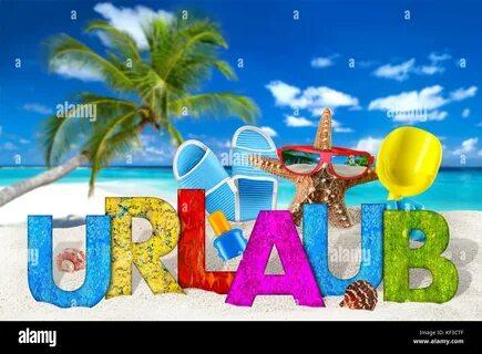 Island with a palm Stock Photo. translation of german word Urlaub / vacatio...