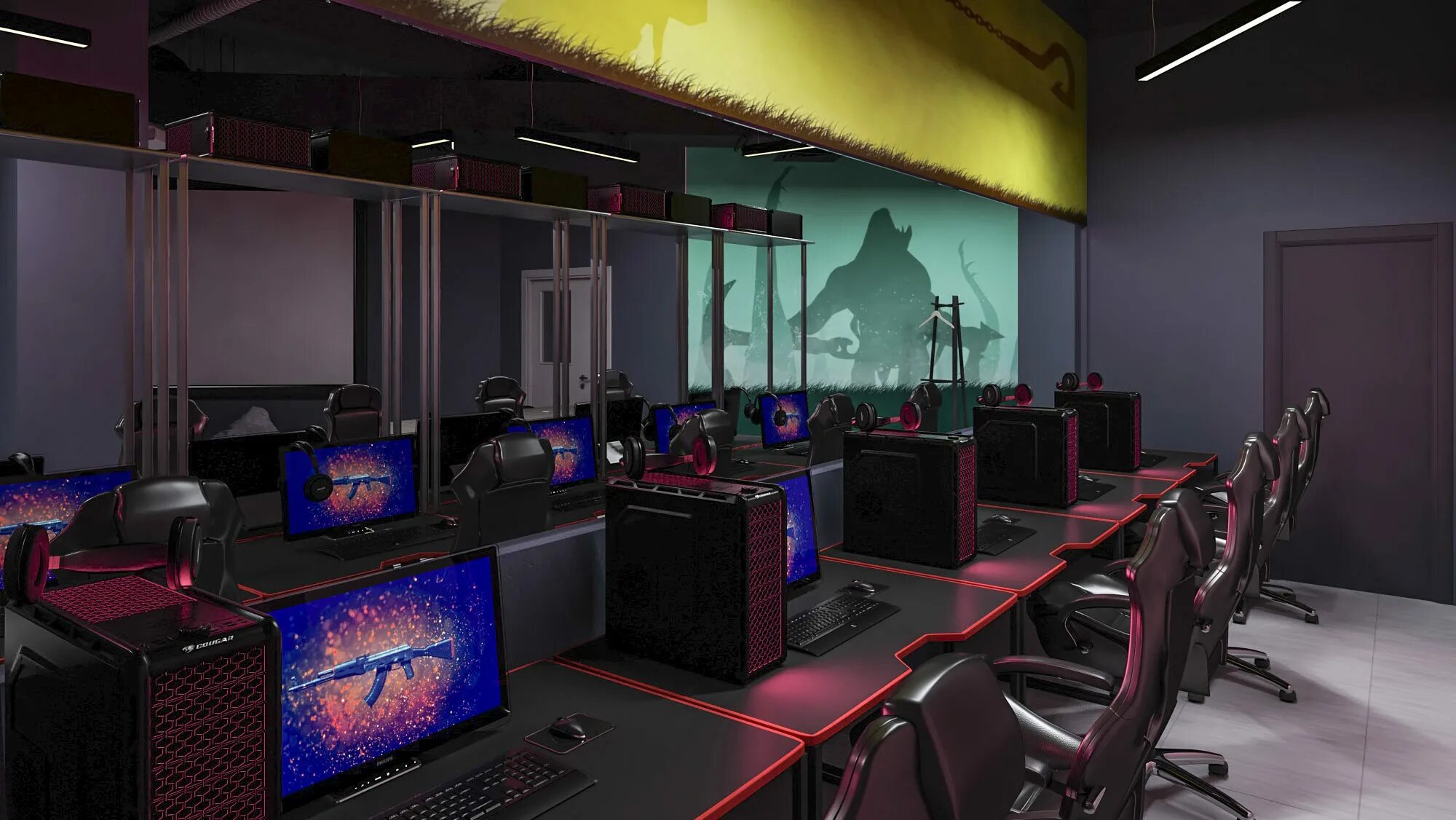 Интернет кафе это. Игровой компьютерный зал. Компьютерная комната. Интерьер интернет кафе. Игровой компьютерный клуб.