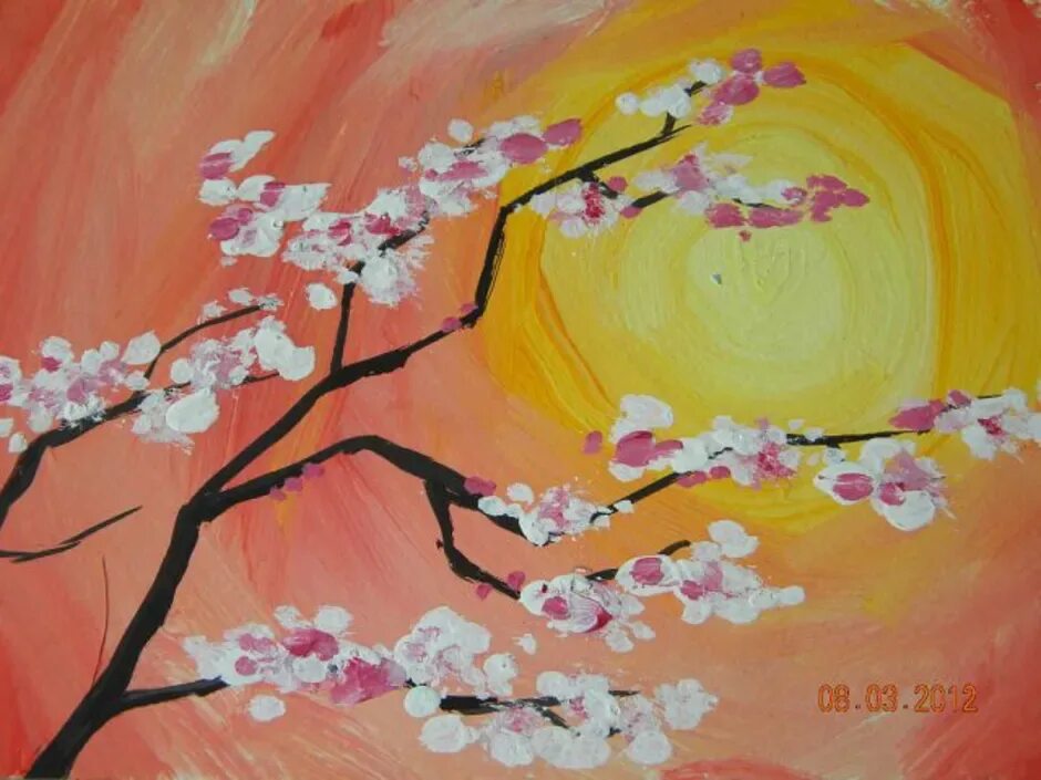 Изо сакура. Правополушарное рисование Цветущая вишня. Рисование гуашью. Интуитивное рисование для детей. Правополушарное рисование гуашью.