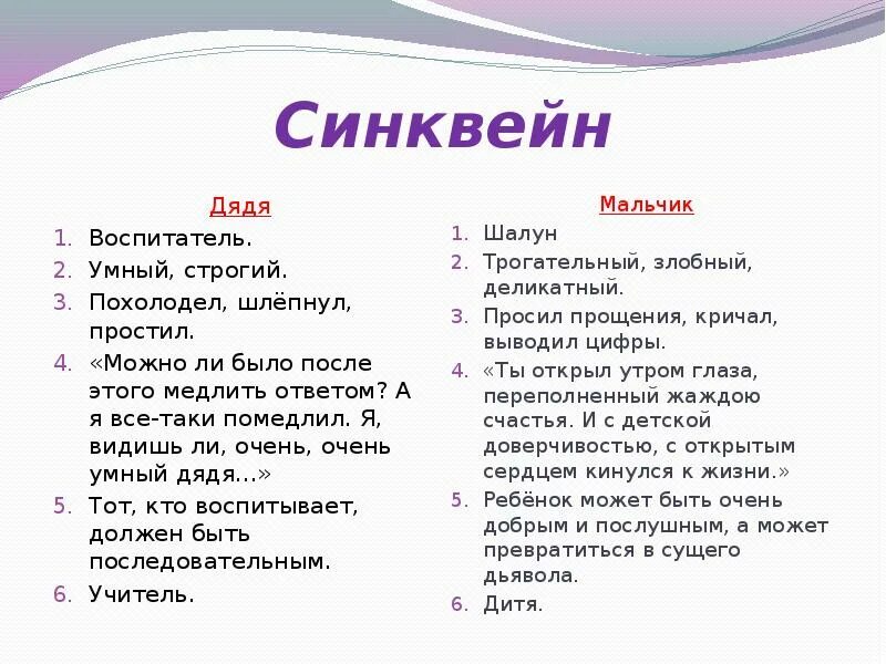 Герои произведения цифры. Синквейн дядя. Синквейн к дяде из рассказа цифры. Синквейн Бунин. Синквейн цифры Бунин.