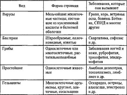 Заболевания вызванные бактериями вирусами простейшими