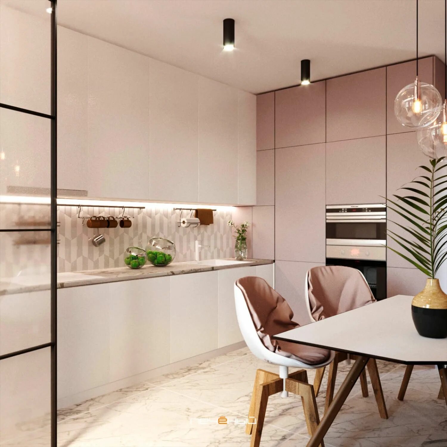Кухня в пастельных тонах современный стиль. Дизайнер Печеный интерьера. Оформление кухни в современном стиле фото в квартире.