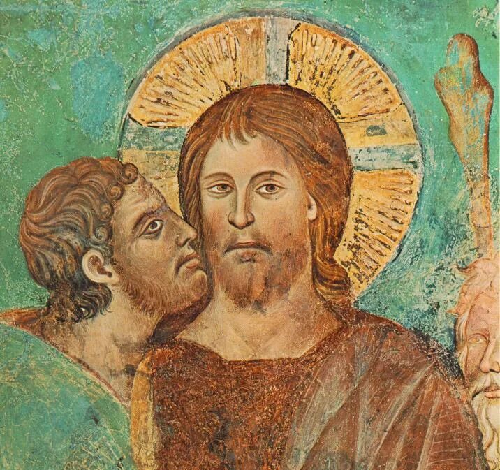 Почему иуда христа. Чимабуэ поцелуй Иуды. Иуда Искариот поцелуй. Фрески Иуда Искариот. Поцелуй Иуды фреска 14 века Чимабуэ.