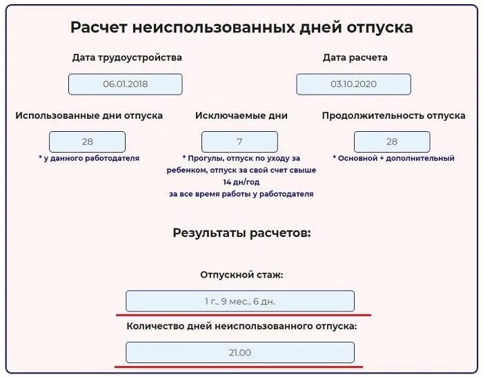 Расчет отпуска работнику при увольнении. Как посчитать период работы для отпуска калькулятор. Калькулятор расчета компенсации отпуска при увольнении 2020. Компенсация отпуска при увольнении пример расчета. Компенсация отпуска при увольнении калькулятор 2021.