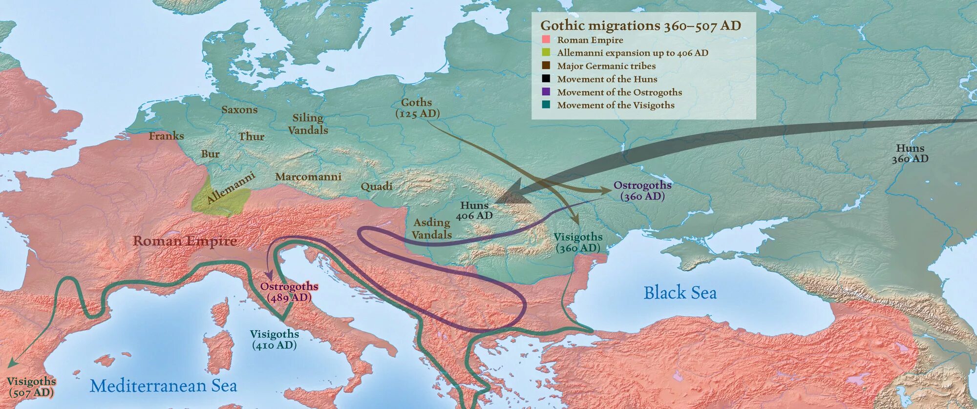 Откуда пришли даны. The Germanic Tribes миграции. Готы и Гунны на карте. Карта расселения остготов. Гунны переселение народов карта.