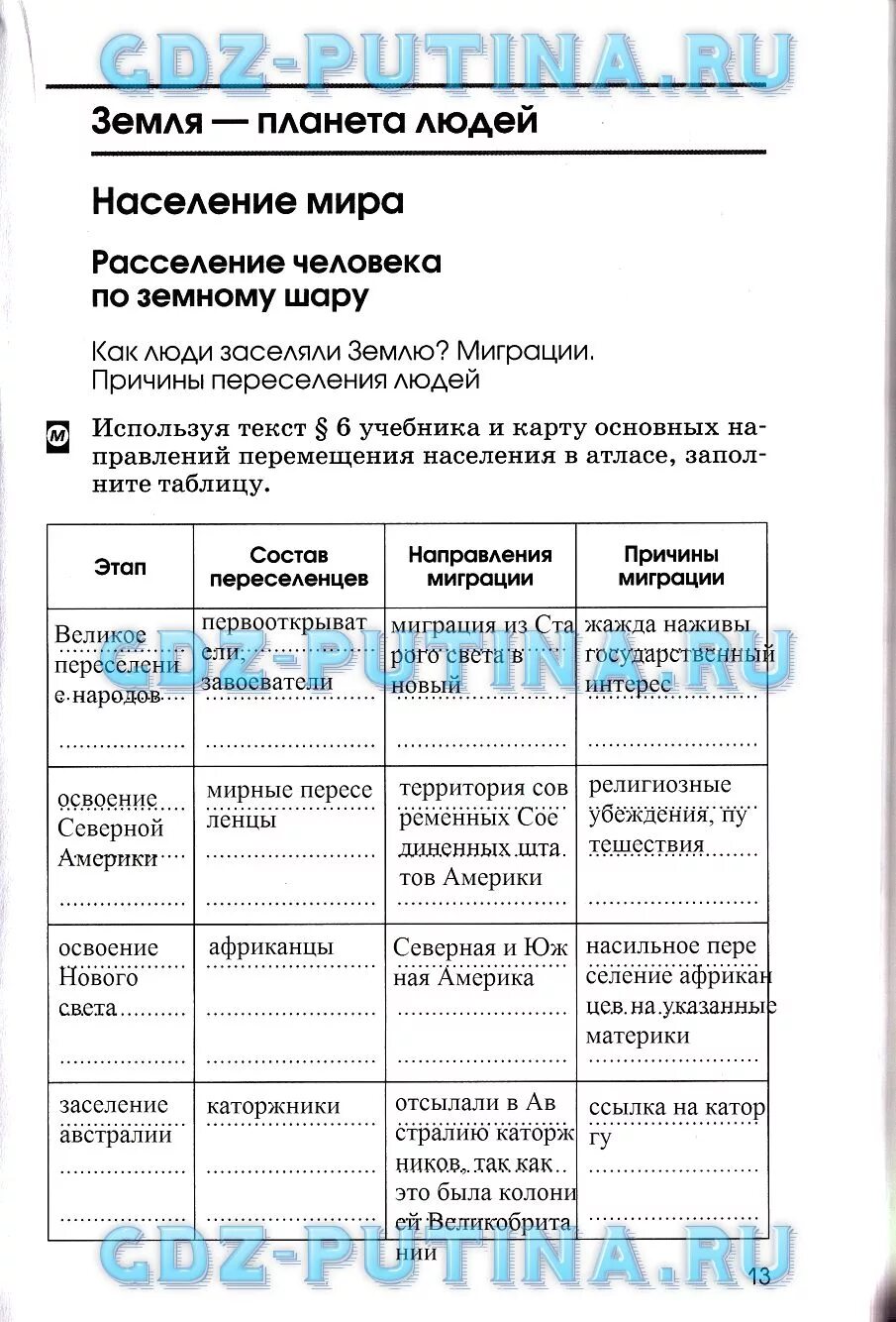 Практическая работа по географии 7 номер 13. Таблица по географии 7 класс. Рабочая тетрадь по географии 7 класс. Рабочая тетрадь по географии 7 класс Климанова. Причины расселения таблица.