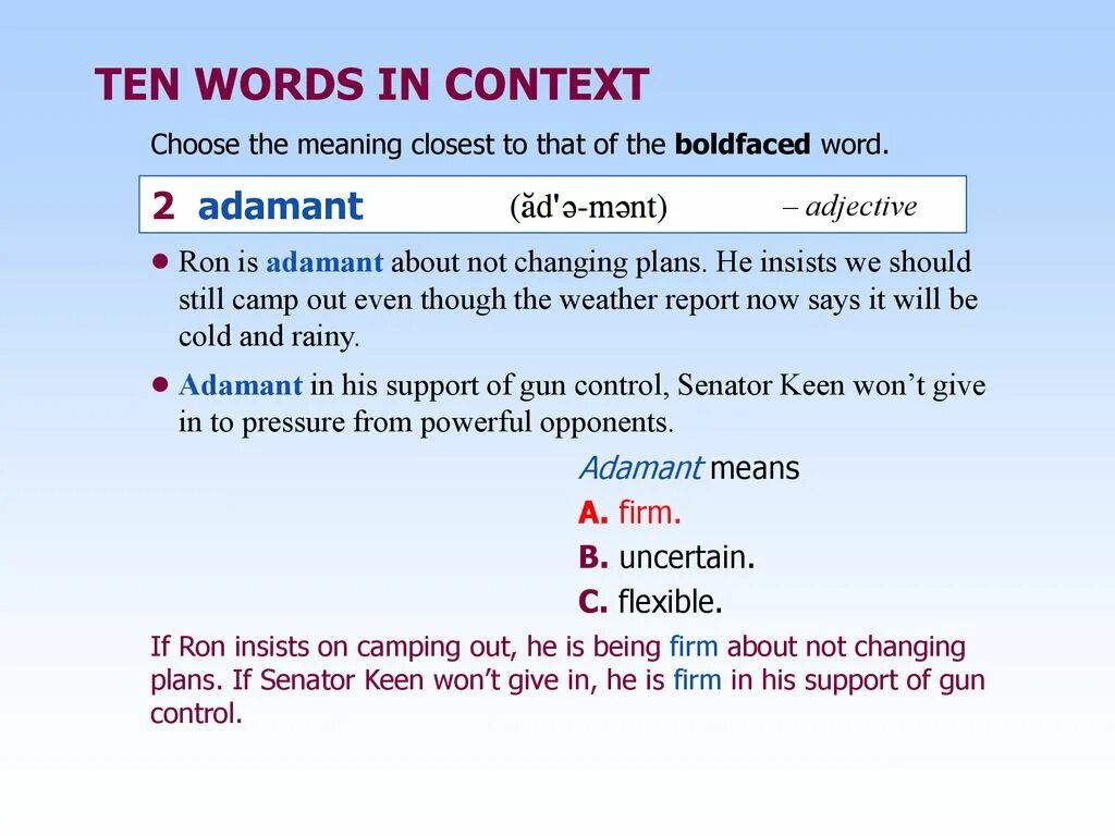 Choose the word 2. Ten word. the meaning of words in the context. improving vocabulary skills. x words.