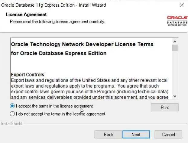 Agree accept. Oracle 11g выдает ошибку. License Agreement.