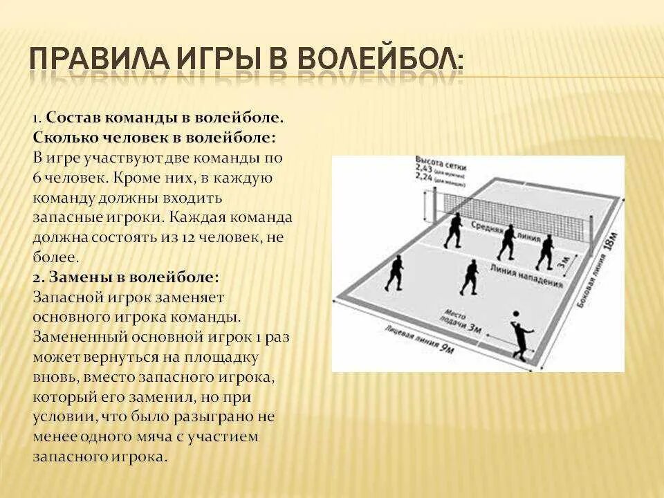 Правила игры в волейбол. Состав команды в волейболе. Порядок подачи в волейболе. Правила игры в пять